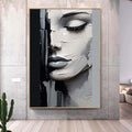 Sleeping Beauty Wall Art,Abstract Face Painting,Black and White Textured Painting #c541