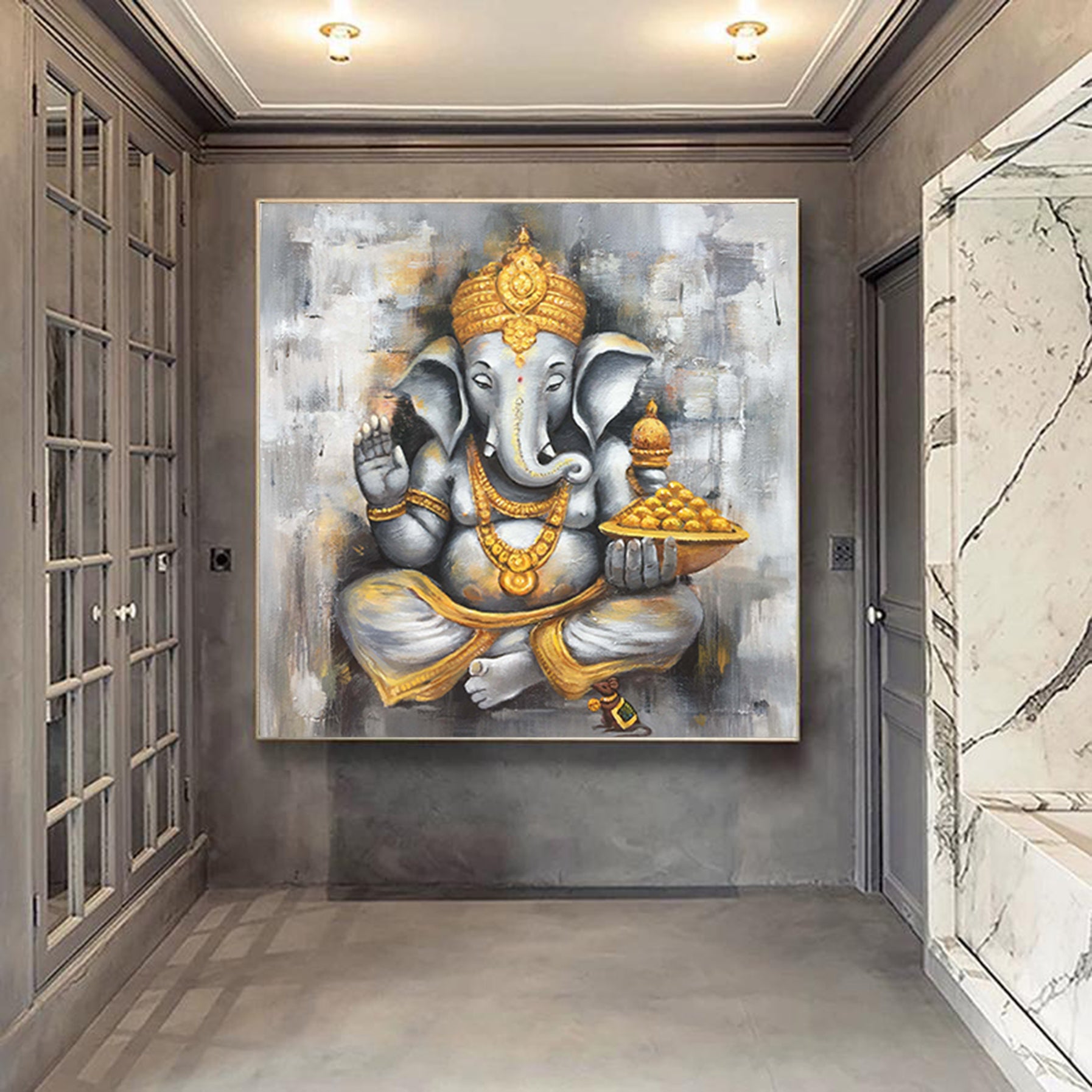 Ganesha Art Painting Extra Large Wall Art Abstract Gray Wall Art Canvas Art Original Artwork Canvas Wall Painting For Living Room