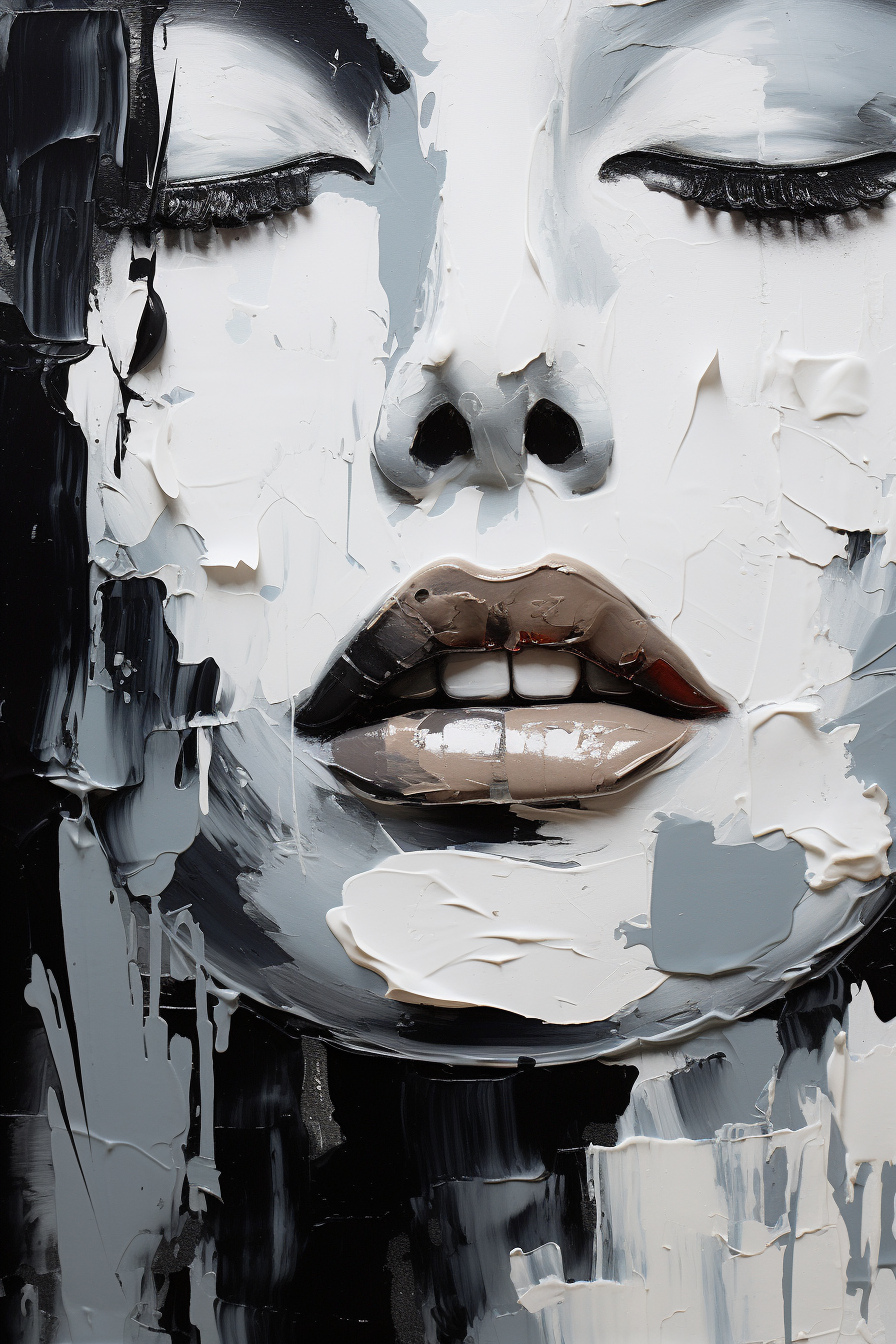 Abstract Face Painting,Black and White Textured Painting, Palette Knife Wall Art #c855