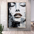 Abstract Face Painting,Black and White Textured Painting, Palette Knife Wall Art #c855