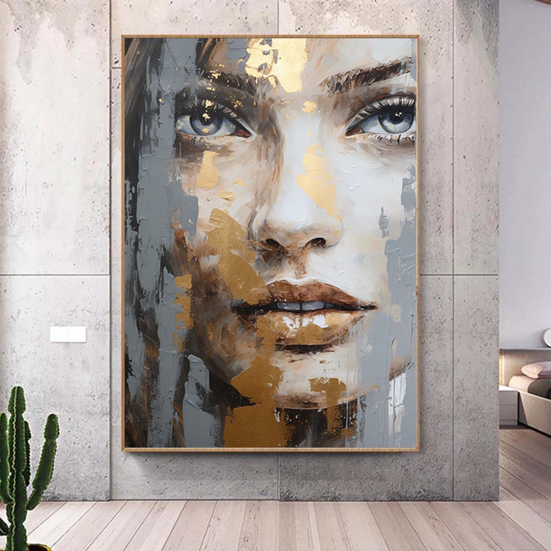 Abstract Woman Face Canvas Handmade Painting #c907