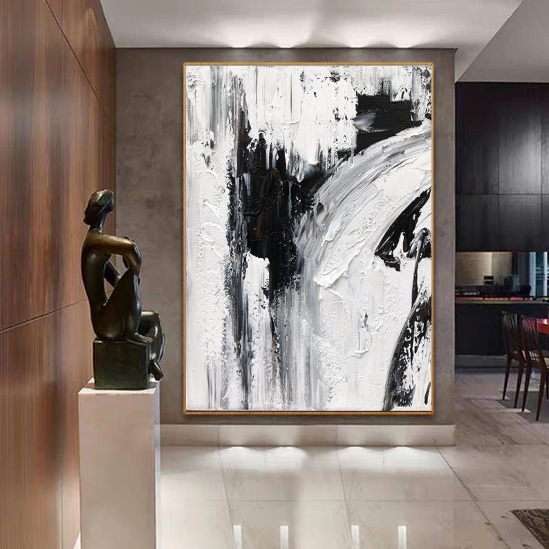 Modern abstract acrylic painting white and black art grey black painting on canvas brightness abstract acrylic painting extra large wall art