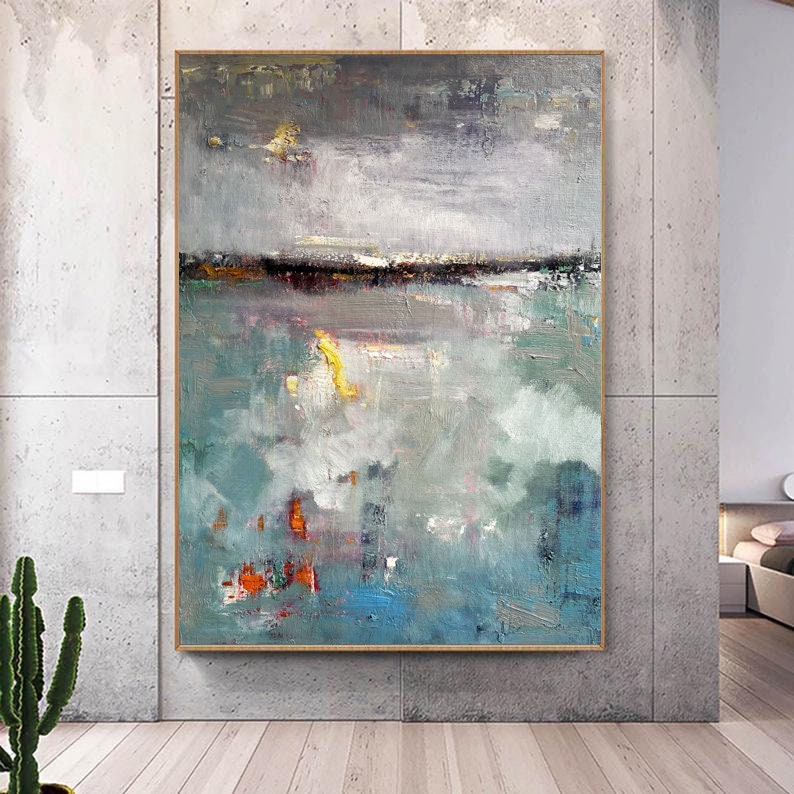 Sky abstract wall art Modern acrylic painting green gary art painting on canvas brightness abstract acrylic painting extra large wall art