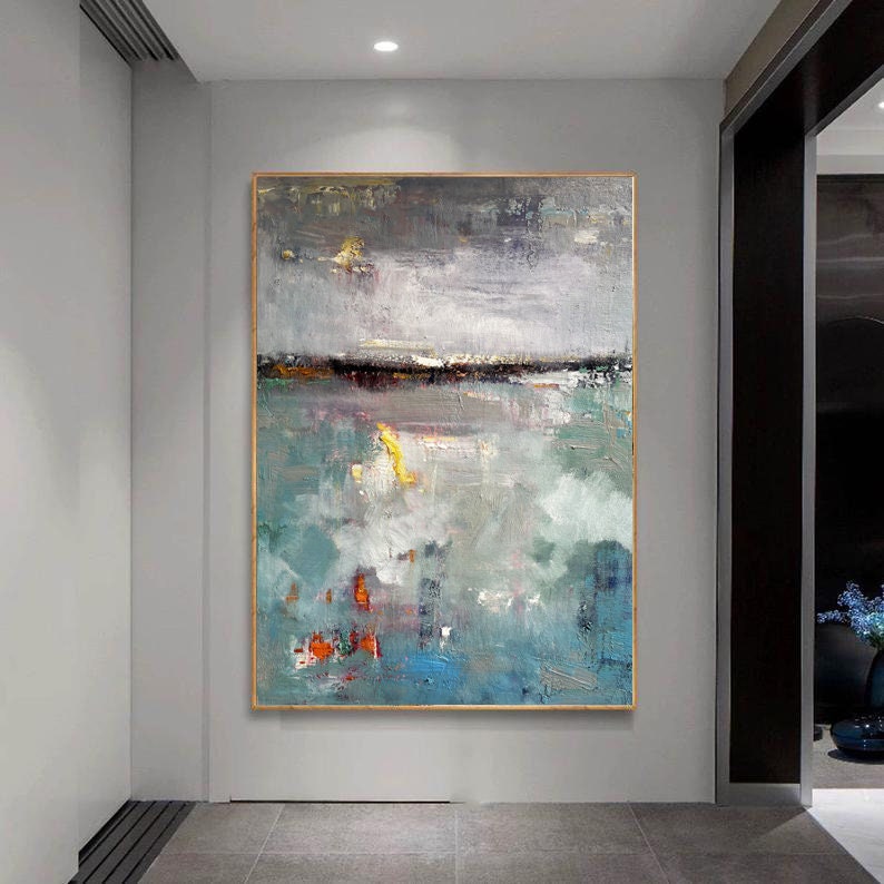 Sky abstract wall art Modern acrylic painting green gary art painting on canvas brightness abstract acrylic painting extra large wall art