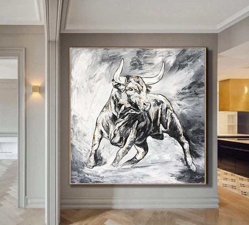 extra large bull wall art, textured abstract painting on canvas,original OX artwork, large canvas wall art, bull painting on canvas,art deco