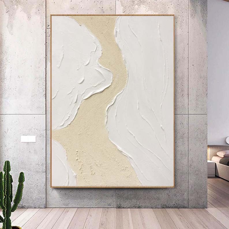 Seawaves Beach Art,Extra Large Wall Art,Large White 3D Textured Paintings,Abstract White Painting, Minimalist Abstract Wall Art for Home