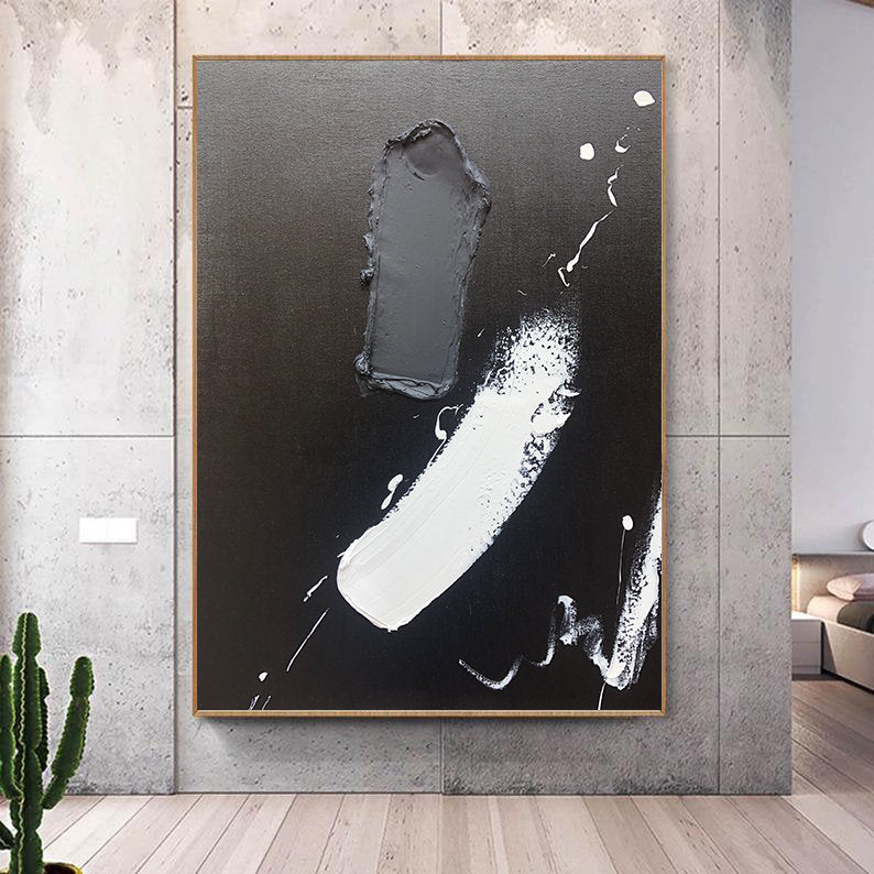 Black White Abstract art Black 3D Textured Painting Black wall art Black modern art Black 3D Minimalist Painting Large Abstract Painting