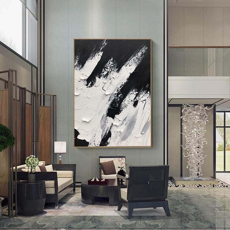 Black And White Painting, Large White Textured Wall Art, Black And White Wall Art, Black And White 3D Abstract Art, Abstract Painting