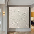 Large Floral Abstract White Painting, White Flowers Paintings, Square 3D Textured Painting, Modern painting for Living Room, Minimalist Art