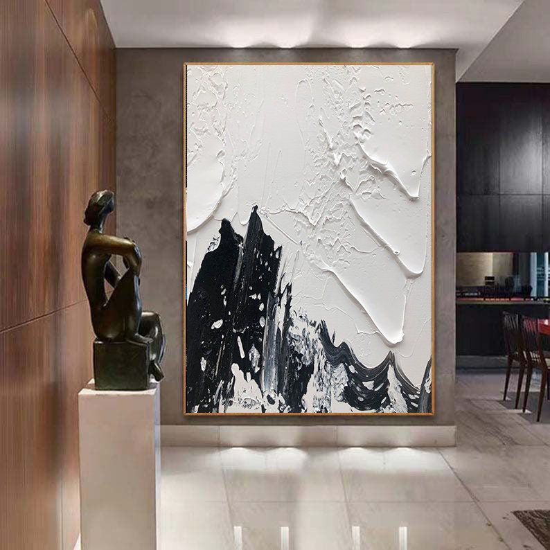 Black textured wall art Black and white Painting Black and white Abstract art Black and white wall art Black  Minimalist abstract painting