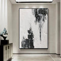Large Abstract Wall Art Black And White Texture Painting 3D Minimalist Art White Wall Decor Black Texture Art White Minimalist Painting