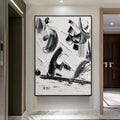 Black And White Textured Painting, Minimalist Abstract Painting, Living Room Wall Decor Black Abstract Art White Canvas Art, Large Wall Art