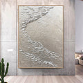 Seawaves Painting,Large Silver 3D Textured Paintings,Abstract Silver Painting,Silver Acrylic Paintings,Minimalist Abstract Wall Art for Home