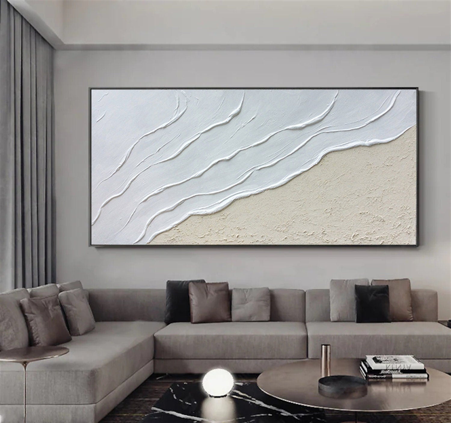 Seawaves 3D Painting,Extra Large Wall Art,Large White 3D Textured Paintings, Abstract White Painting, Minimalist Abstract Wall Art for Home