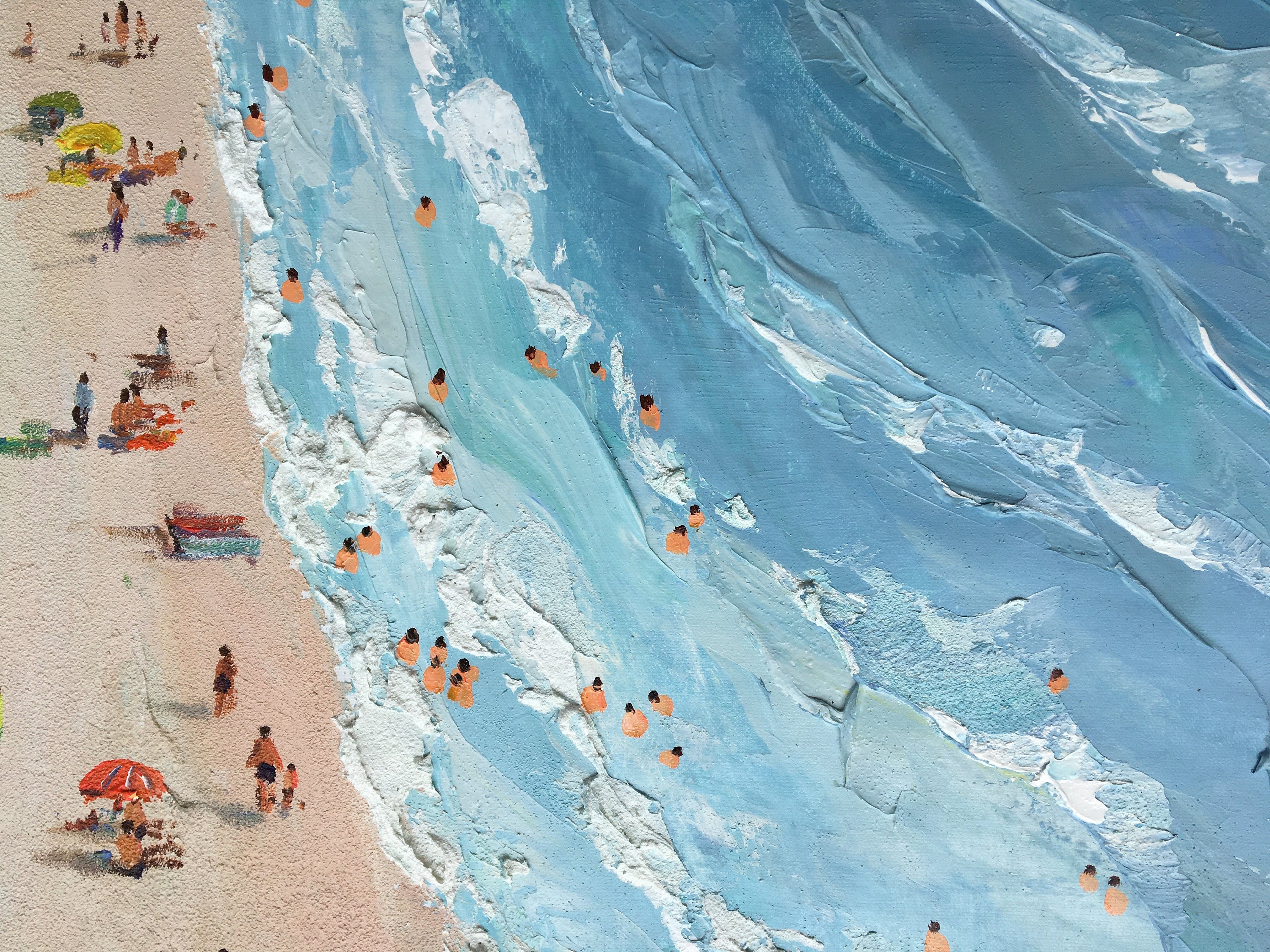 Original Abstract Seascape Canvas Oil Painting,Heavy Textured Summer Seaside Home Decor Hand-Painted Beach&Ocean Impasto Acrylic Wall Art