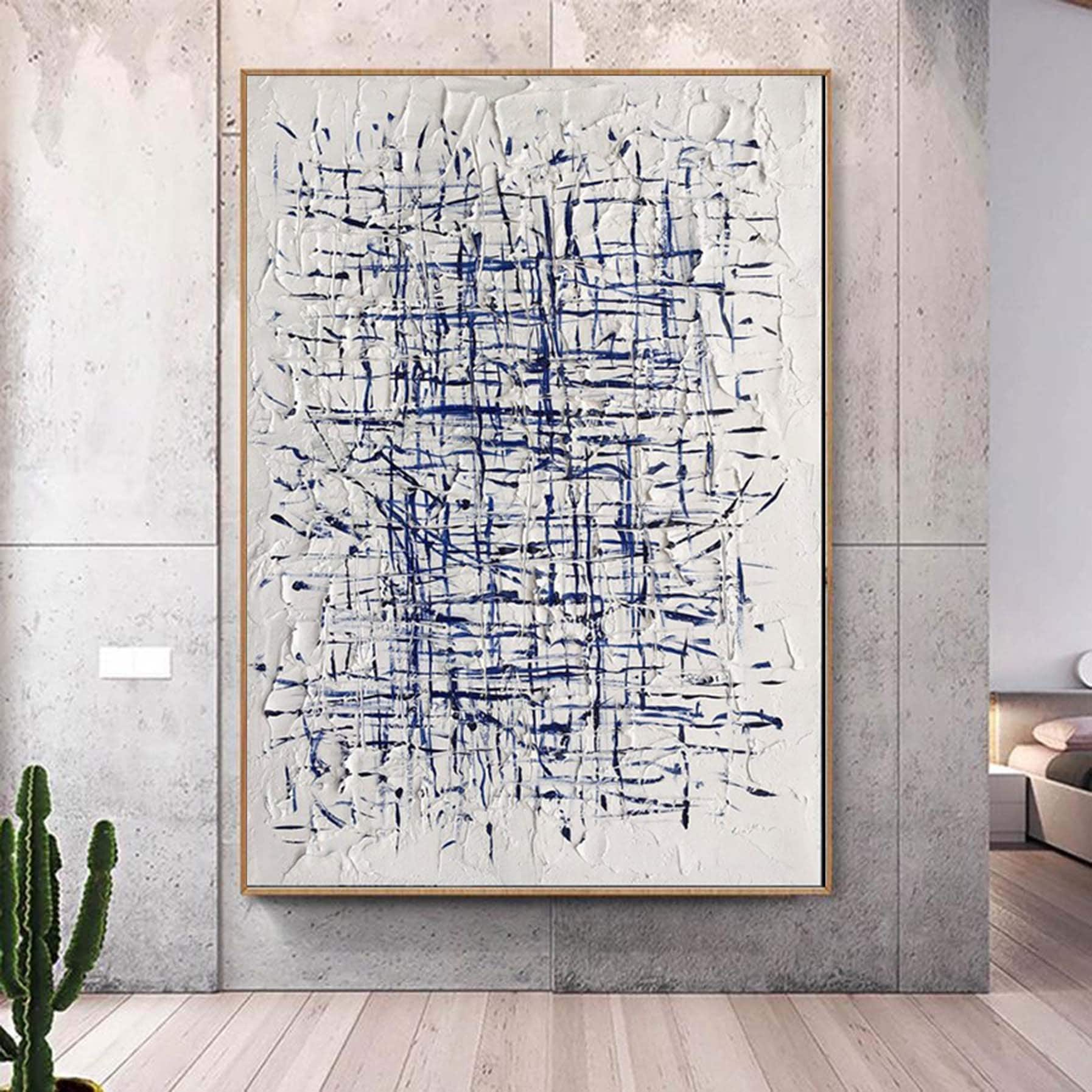 Large Abstract Wall Art White Blue Texture Painting Pattern Minimalist Art  Wall Decor White Texture Art White Minimalist Painting