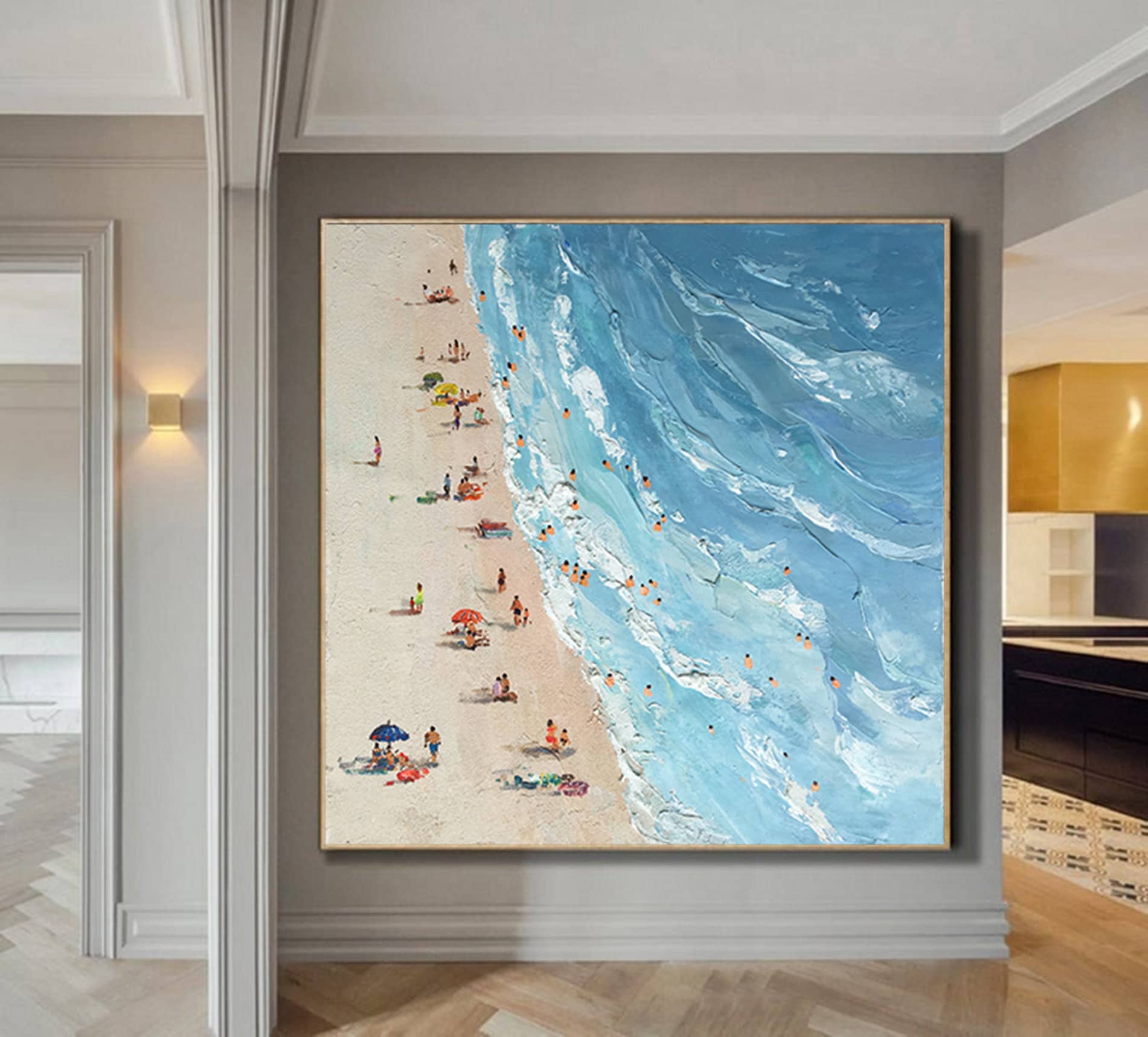 Original Abstract Seascape Canvas Oil Painting,Heavy Textured Summer Seaside Home Decor Hand-Painted Beach&Ocean Impasto Acrylic Wall Art