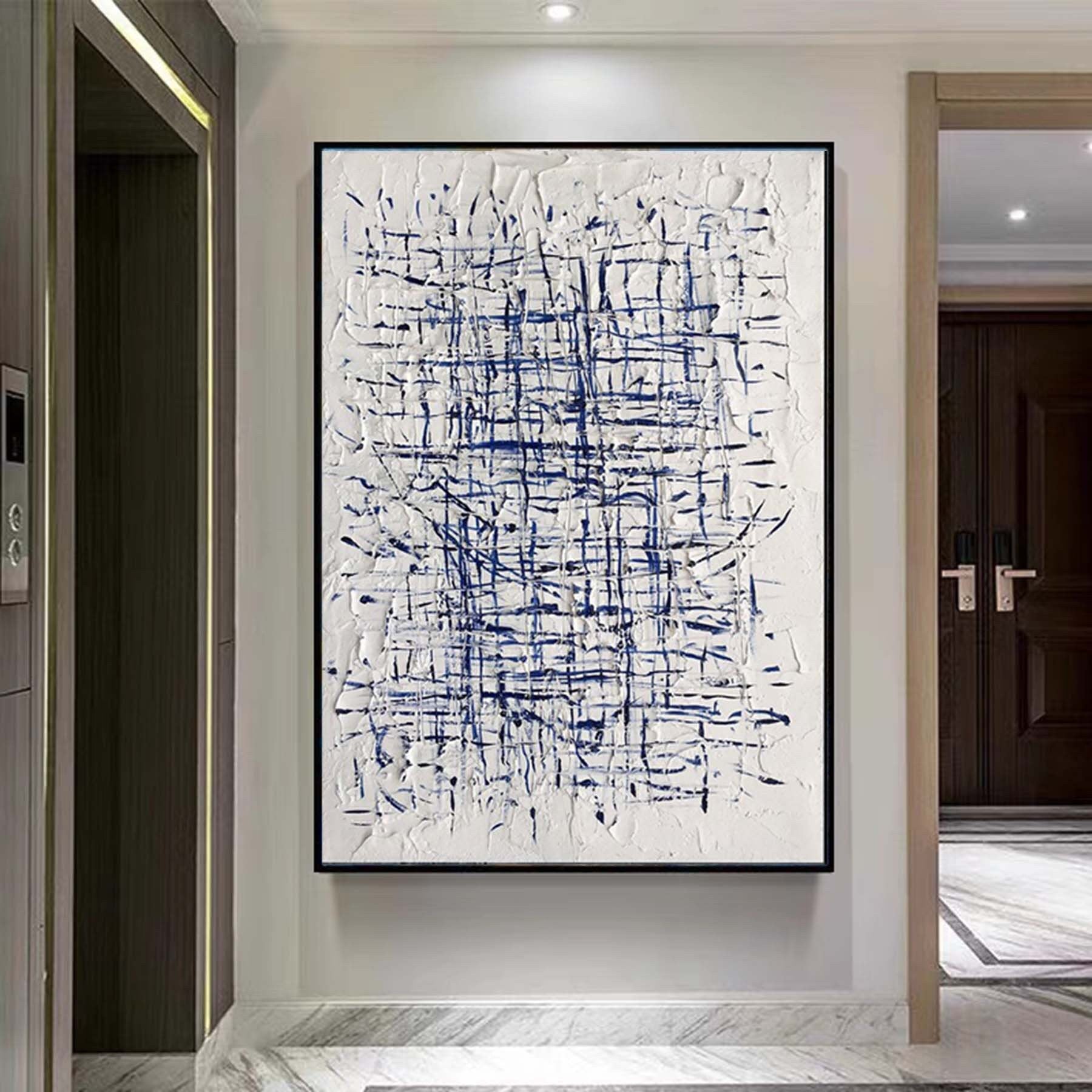 Large Abstract Wall Art White Blue Texture Painting Pattern Minimalist Art  Wall Decor White Texture Art White Minimalist Painting
