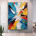 Modern abstract colorful acrylic painting blue yellow painting on canvas palette knife abstract acrylic painting extra large wall art