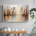 Modern Abstract Cityscape Painting,Palette Knife Wall Art,Textured Painting,Building Wall Art,Living Room Wall Abstract Art White Canvas Art