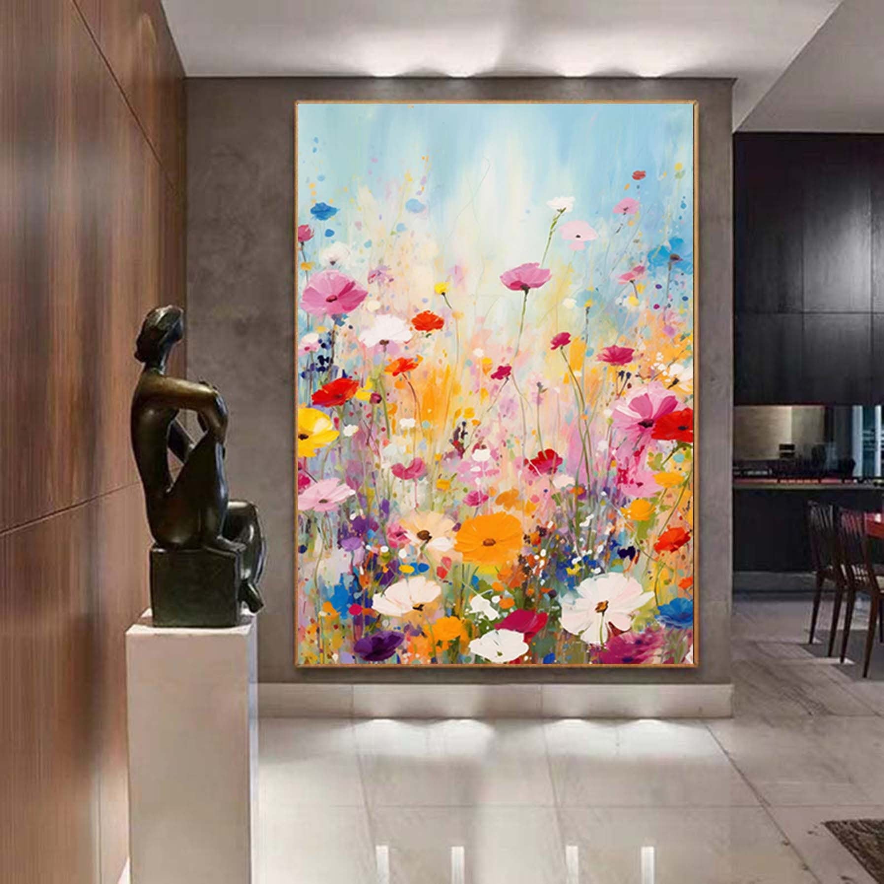 Colorful Flowers Painting, Abstract Floral Painting, Oversized Abstract Wall Art,Living Room Wall Abstract Art,Extra Large Canvas Art