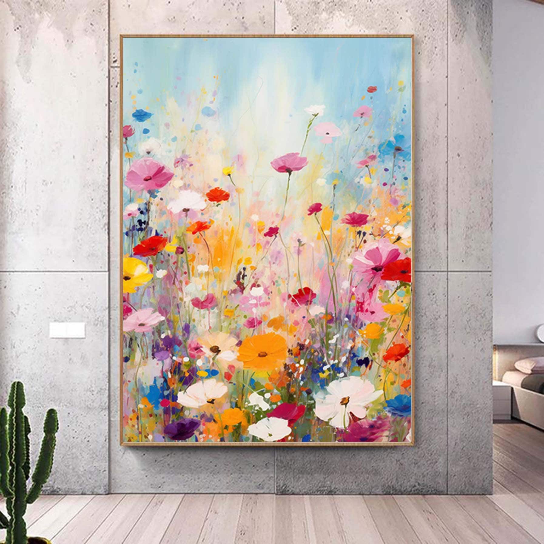 Colorful Flowers Painting, Abstract Floral Painting, Oversized Abstract Wall Art,Living Room Wall Abstract Art,Extra Large Canvas Art