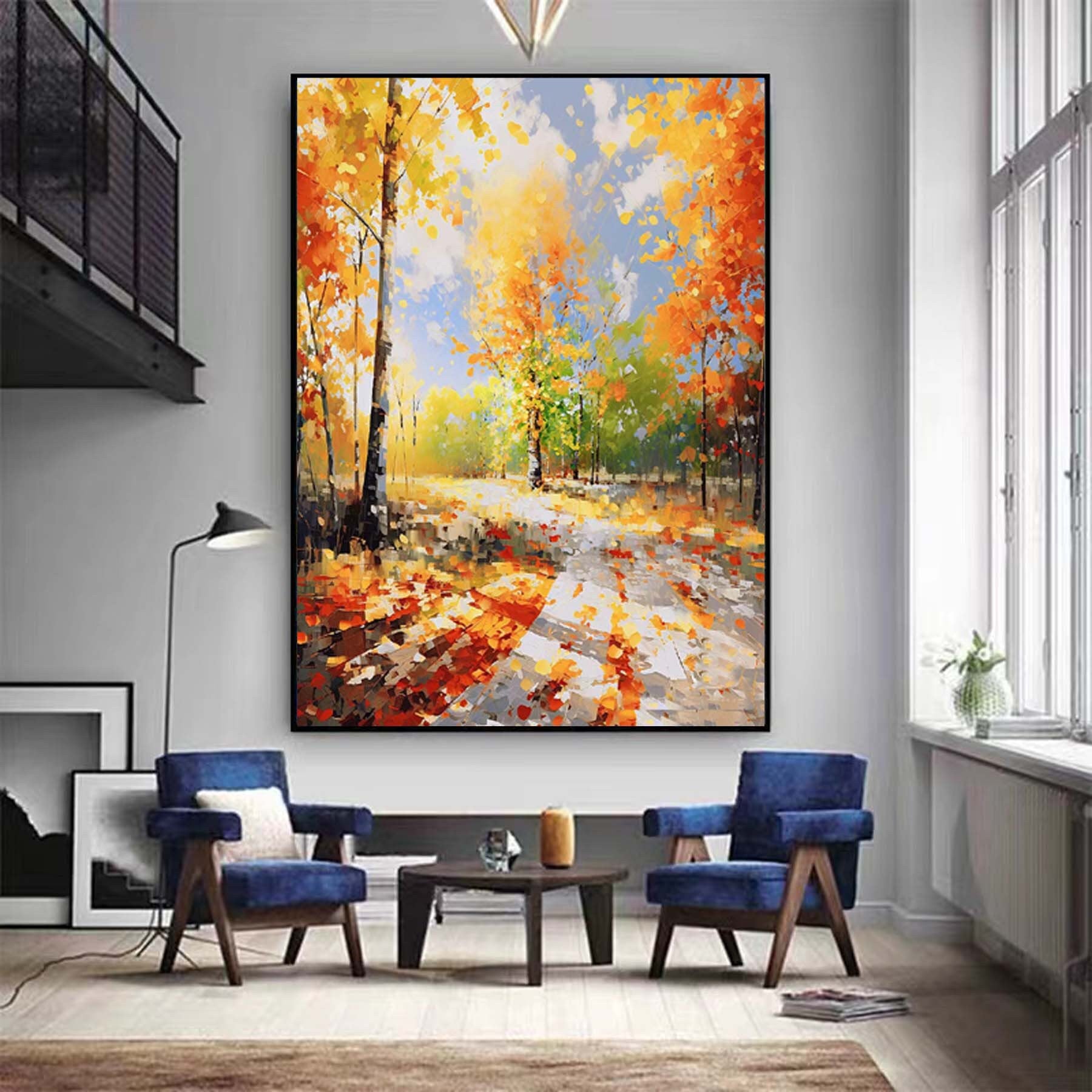Forrest trees wall art,birch trees painting,abstract landsdcape art,textrued oil painting,Original Oil painting,decorative painting