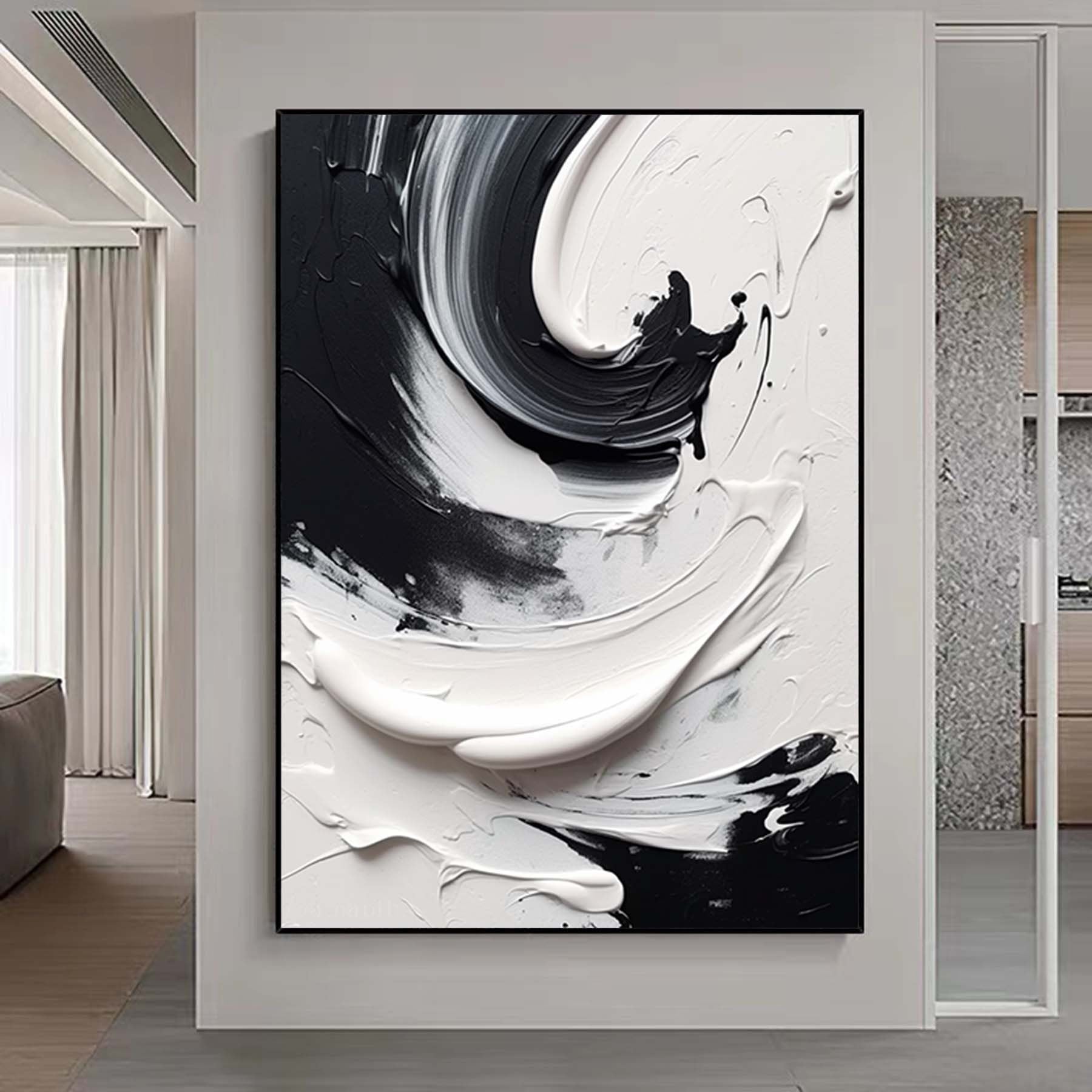 Abstract black and white wall art,minimalist extra wall art,Palette knife  oil painting,Original Oil painting ,ovesized decorative painting