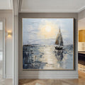 Seascape Boat Painting in Black And White,Sailboat painting,Abstract Palette Knife Wall Art,Oversized  Painting,textured abstract painting,