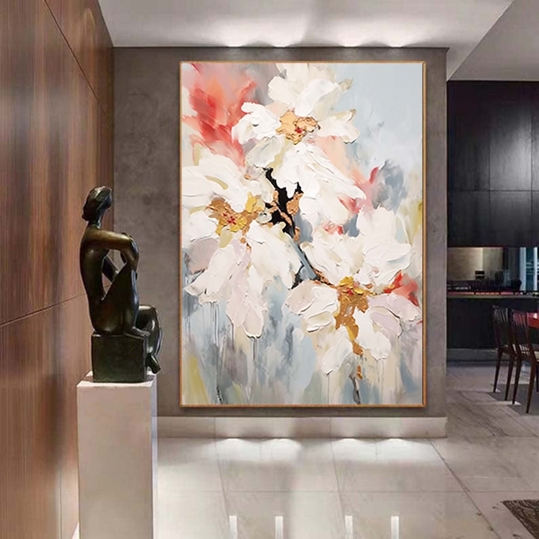 Flowers Oil Painting On Canvas Abstract Minimal Painting Flower Landscape Painting Floral Wall Art Canvas Spring Minimalist abstract art
