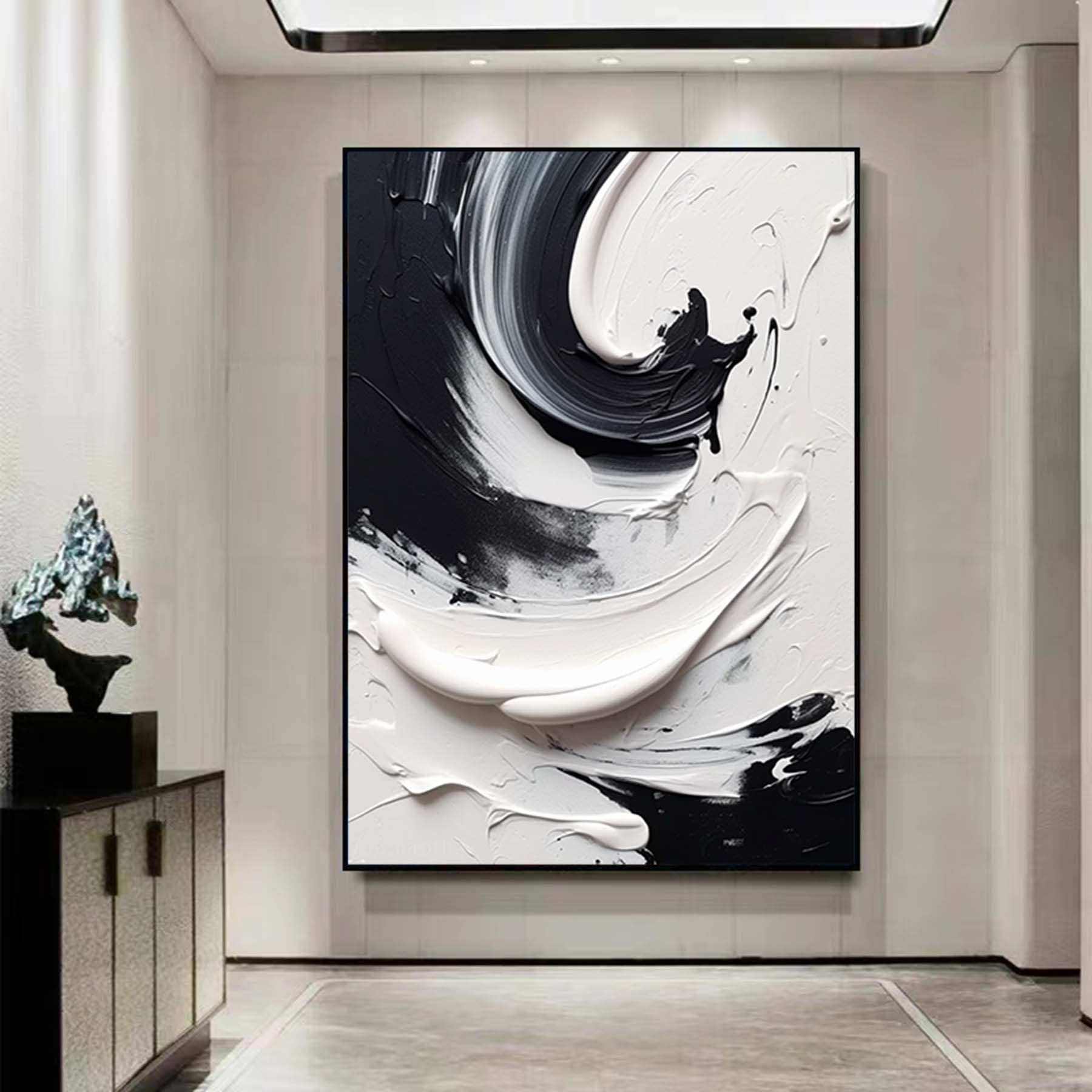 Abstract black and white wall art,minimalist extra wall art,Palette knife  oil painting,Original Oil painting ,ovesized decorative painting