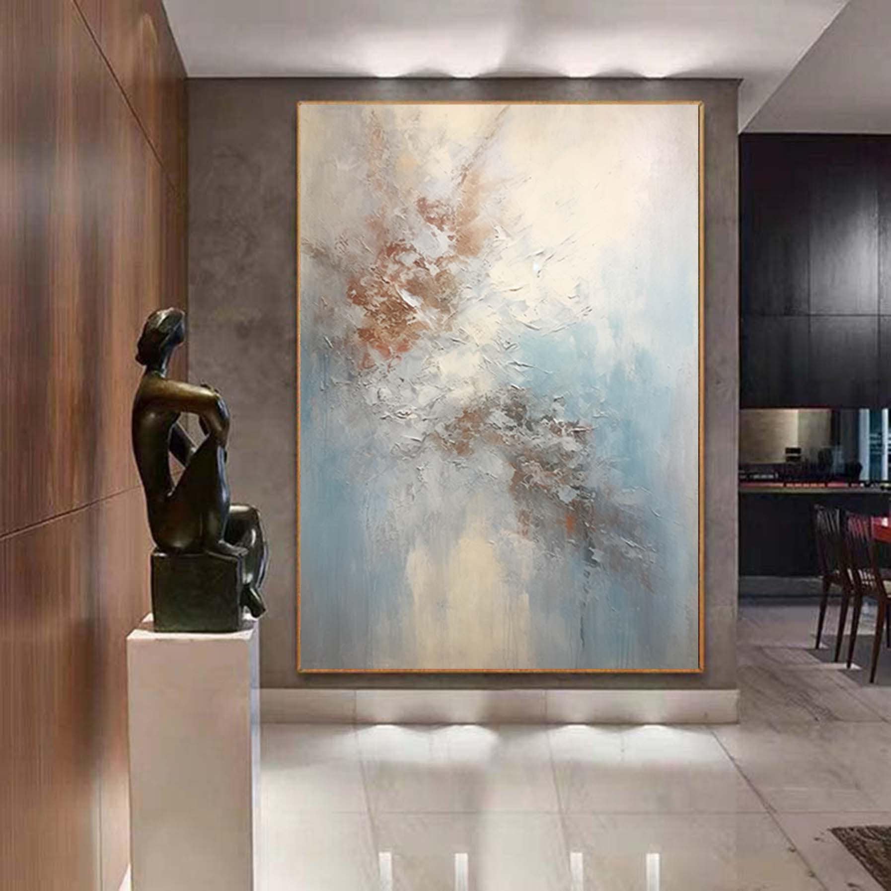 Textured Abstract Painting Large Blue Gold Original Oil Painting On Canvas Minimalist Living Room Wall Art Custom Wall Art Fancy Home Decor