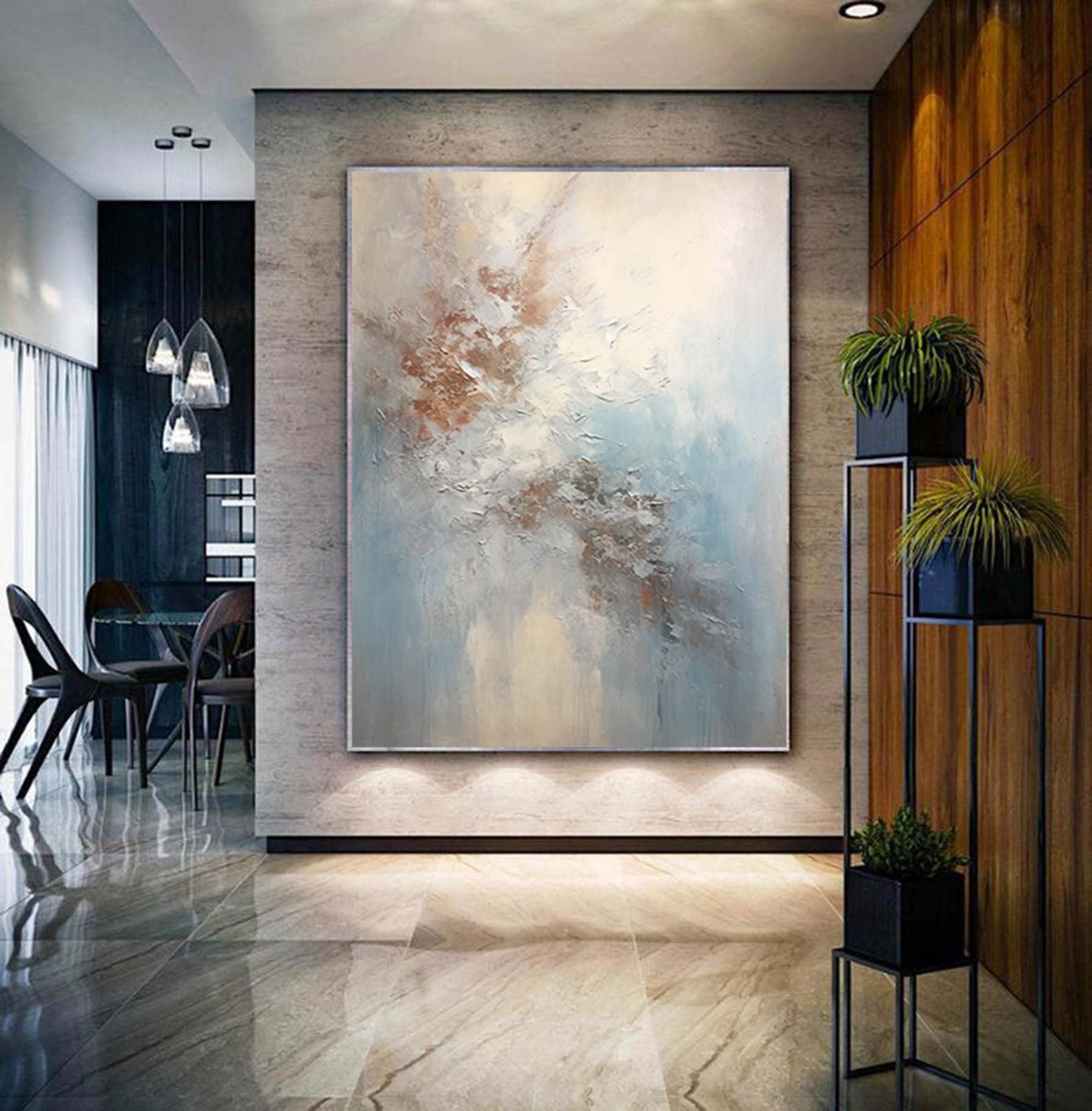 Textured Abstract Painting Large Blue Gold Original Oil Painting On Canvas Minimalist Living Room Wall Art Custom Wall Art Fancy Home Decor