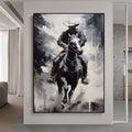 Cowboy Wall Art,Abstract Figurative Cowboy Painting,Black and White Textured Painting, Palette Knife Wall Art,Living Room Wall Decor Art