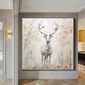 Large Deer Abstract  Painting,Gray Gold Textured Painting, Oversized Animal Wall Art,Living Room Wall Abstract Art Canvas Art