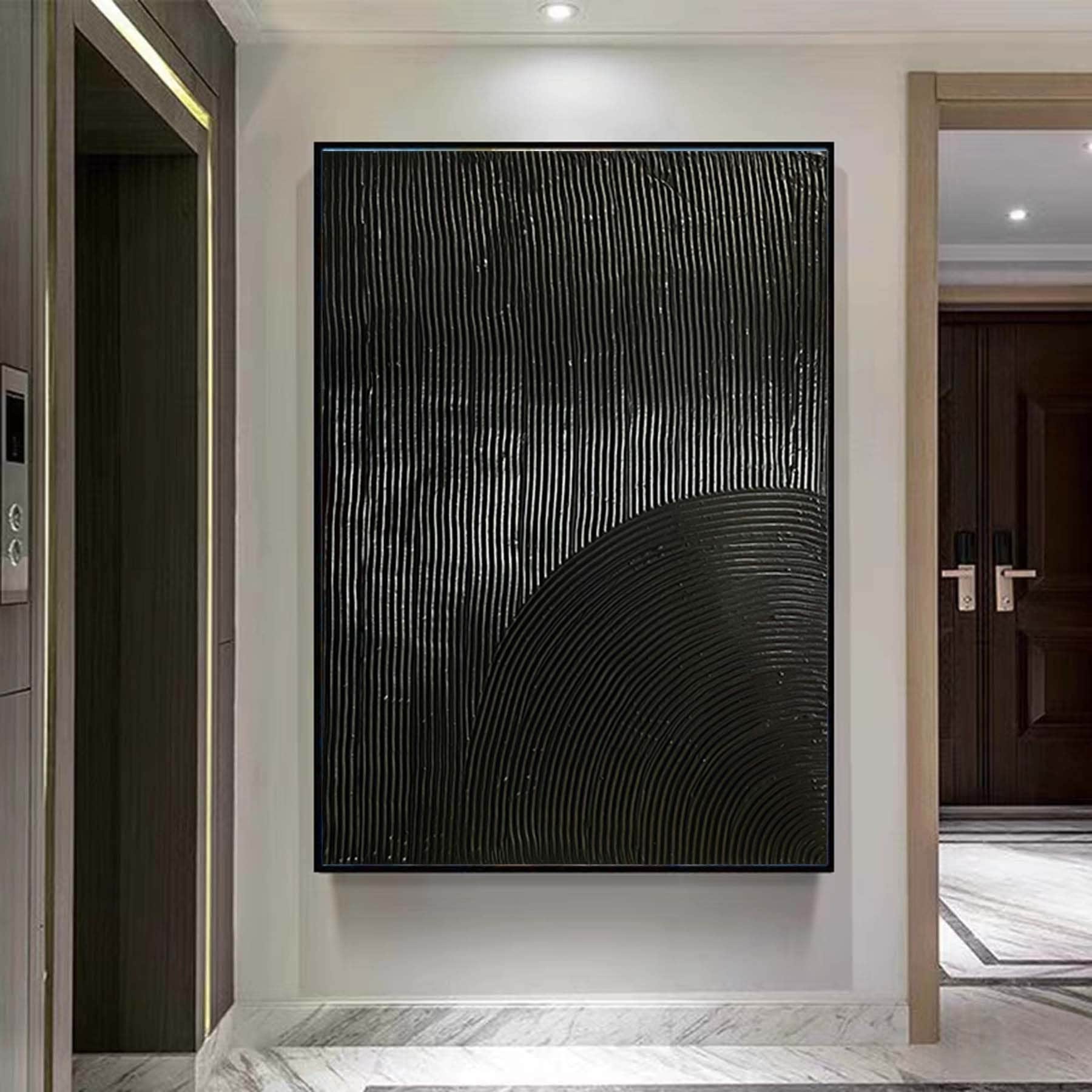 Pure Black Abstract art Black 3D Textured Painting Black wall art Black modern art Black 3D Minimalist Painting Large Abstract Painting
