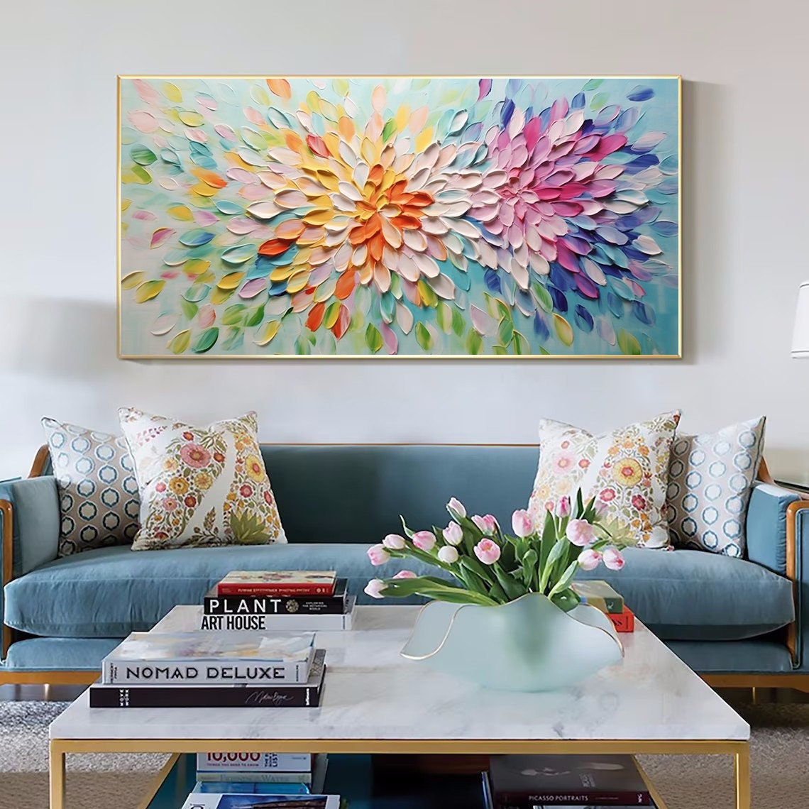 Palette Knife Abstract Painting,Extra Large Floral Wall Art,Large Textured Paintings, Abstract AcrylicPainting, Minimalist Wall Art for Home