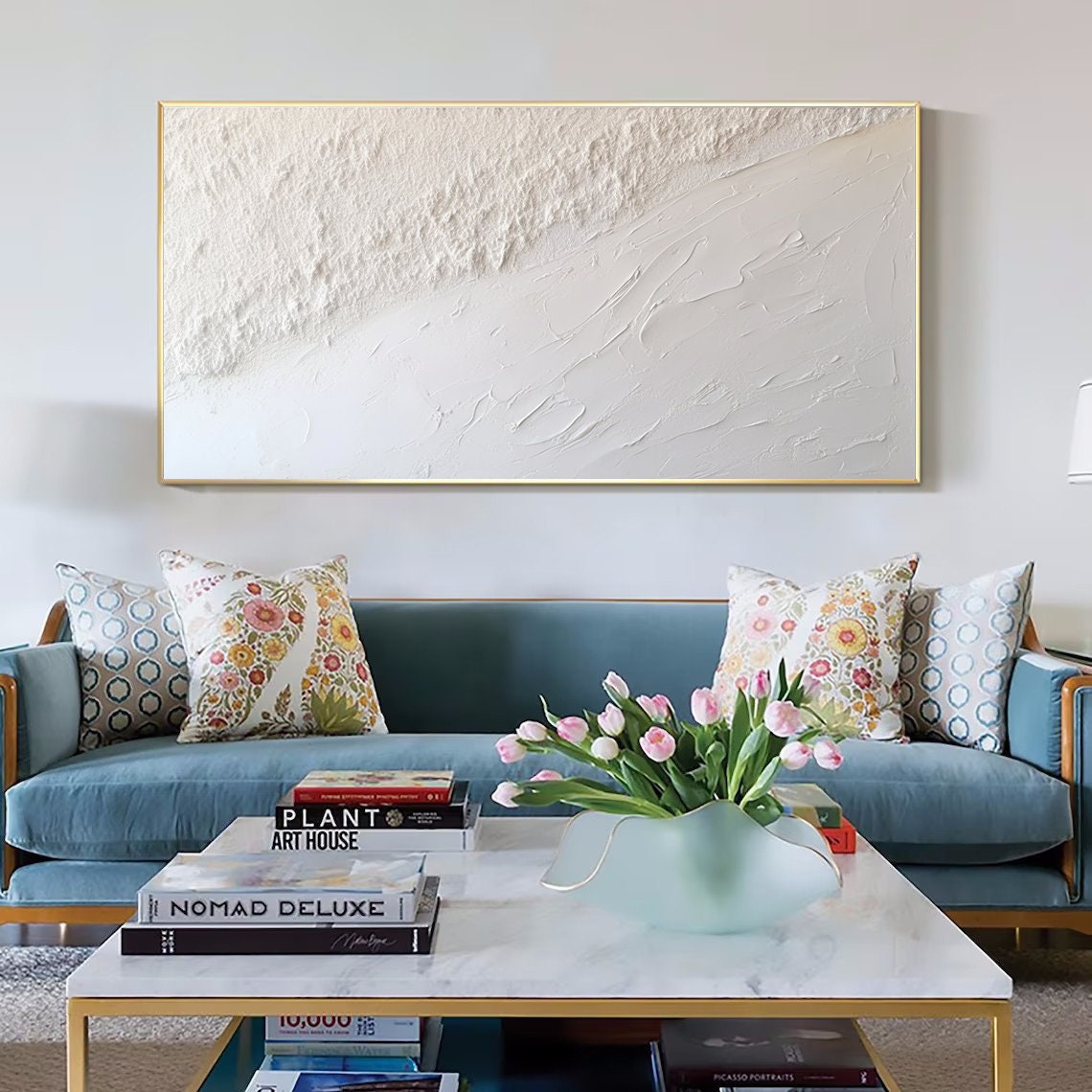 3D Minimalist Ocean Painting on Canvas Textured Wall Art Earth Tone Seawaves Art Wabi-Sabi Wall Art Living Room Painting Fashion Room Decor