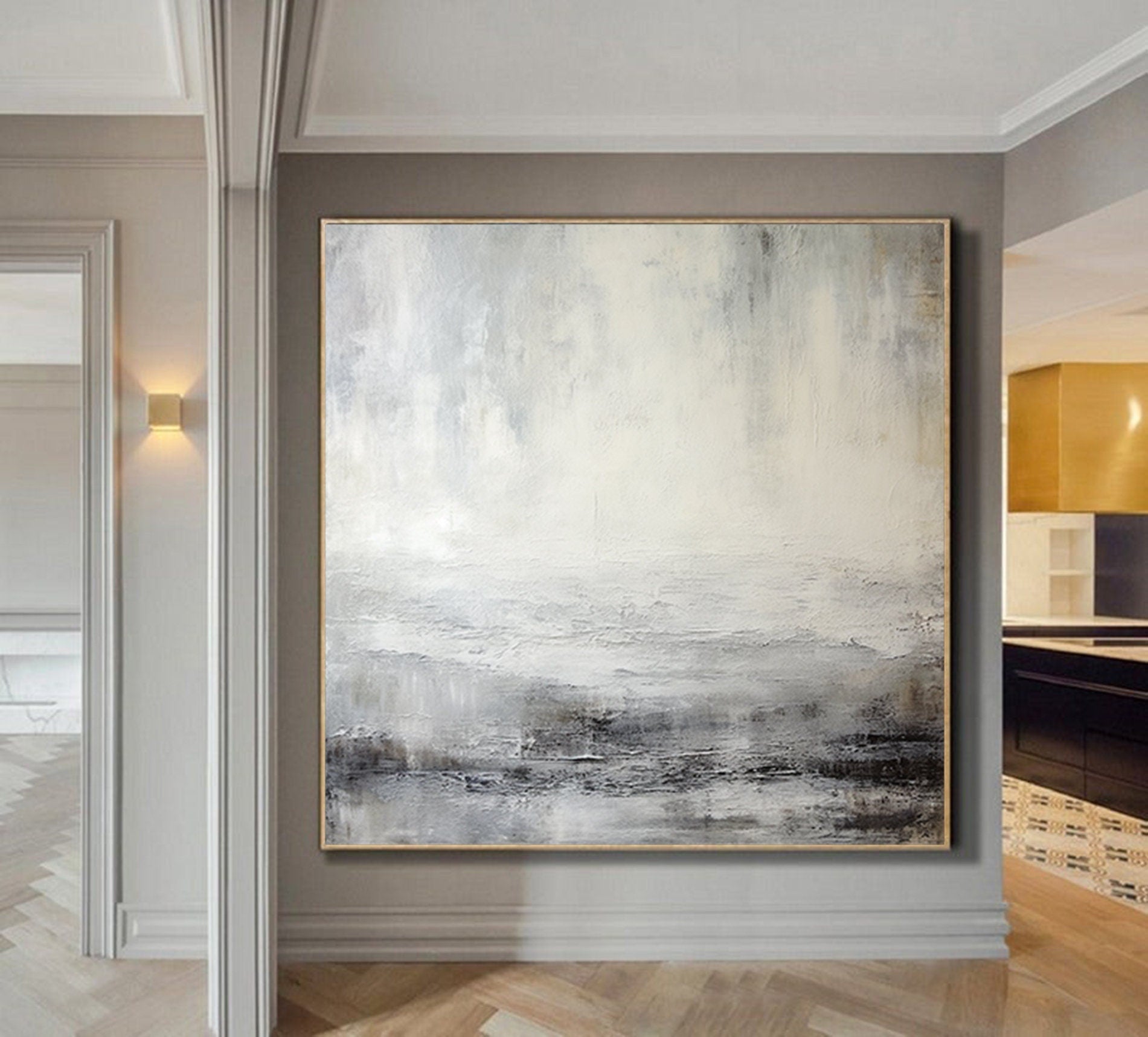 Minimalist Gray Gold Painting,textured abstract wall art,Large white gold  Paintings,Modern Decorative Paintings,Impressionism Abstract