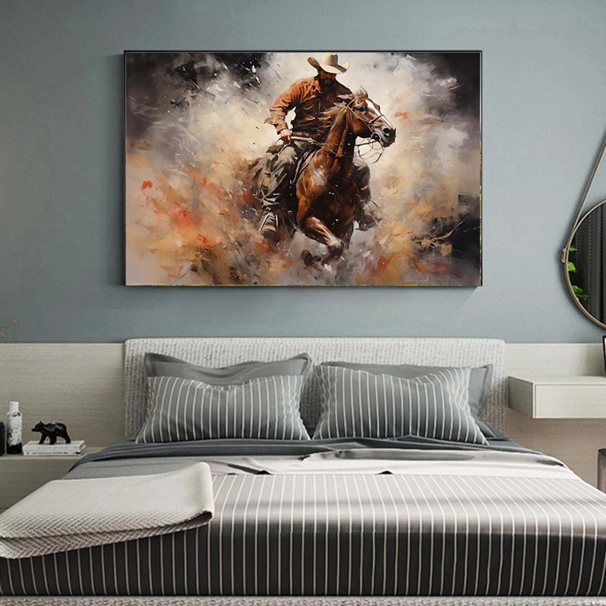 Abstract Figurative Cowboy Painting,Western Cowboy Wall Art,Textured Impressionism Painting,Decorative Wall Art,Living Room Wall Decor Art