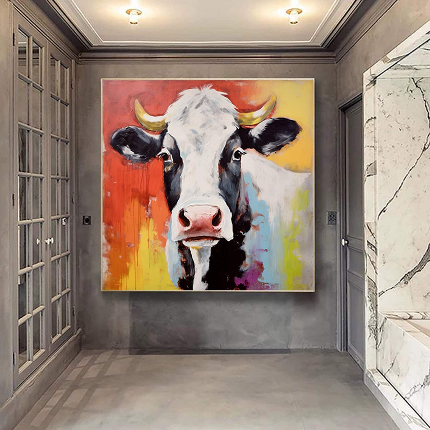 Abstract original cow artwork,cow painting on canvas,extra large abstract art,oversized textured painting,animal art,large canvas wall art