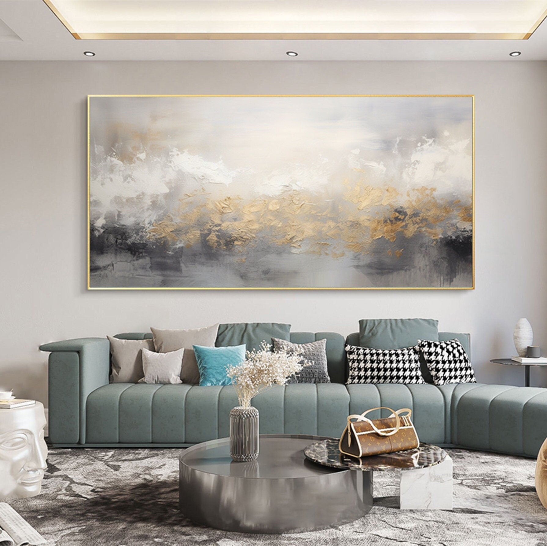 Abstract Gray Gold Oil Painting,Extra Large Wall Art,Large Textured Paintings, Abstract Acrylic Painting, Minimalist Wall Art for Home
