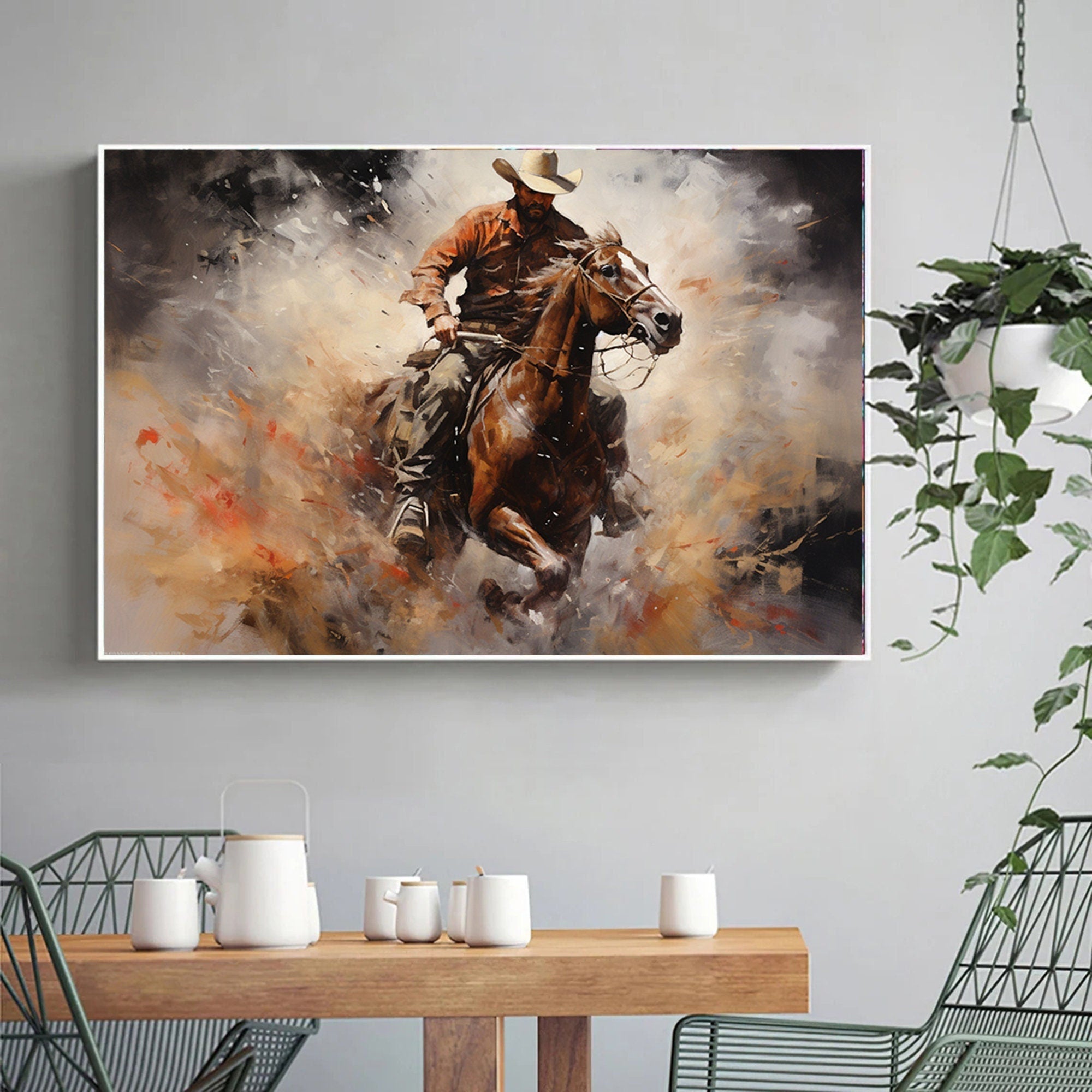 Abstract Figurative Cowboy Painting,Western Cowboy Wall Art,Textured Impressionism Painting,Decorative Wall Art,Living Room Wall Decor Art