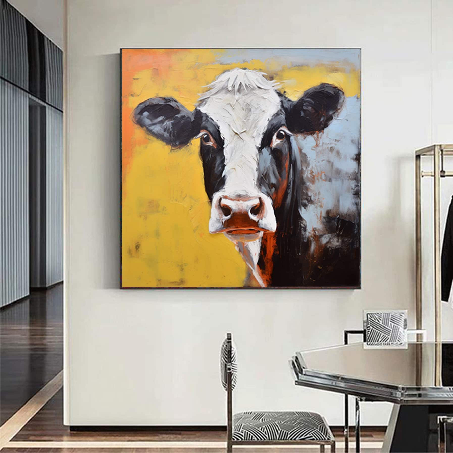 Abstract original cow artwork,cow painting on canvas,extra large abstract art,oversized textured painting,animal art,large canvas wall art