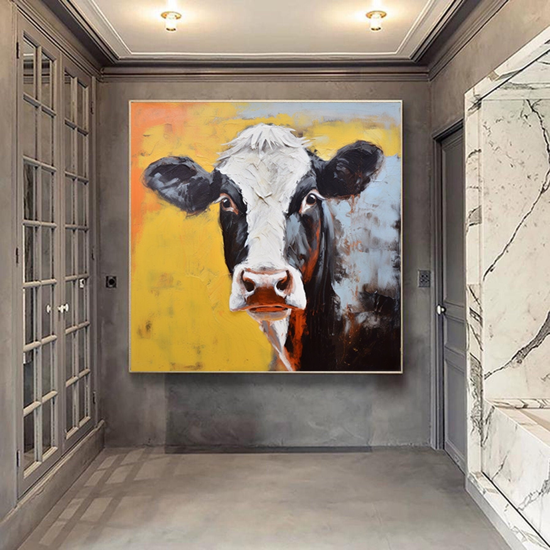 Abstract original cow artwork,cow painting on canvas,extra large abstract art,oversized textured painting,animal art,large canvas wall art
