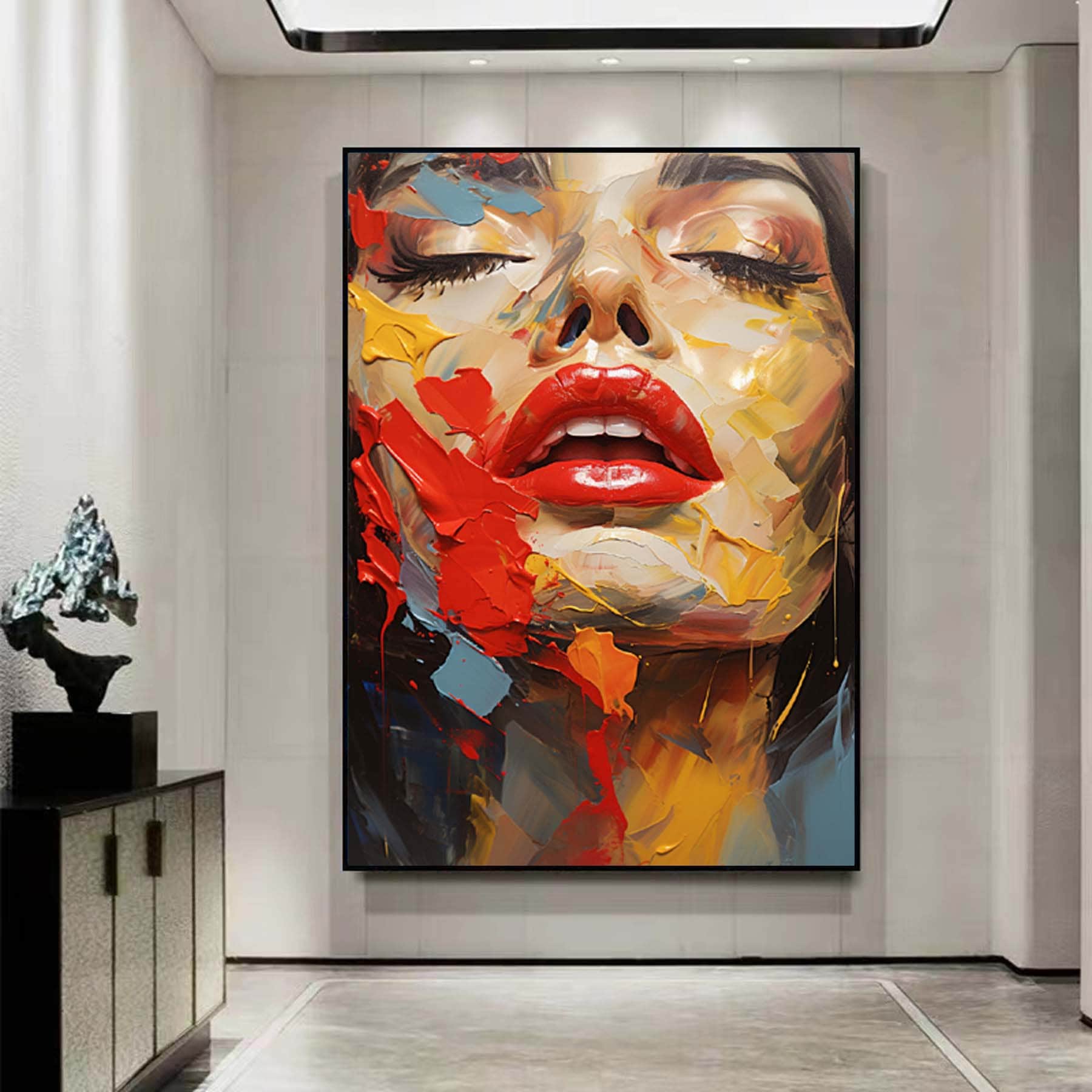Modern Decorative Wall Art,Abstract Woman Face Painting,Palette Knife Textured Painting,Colors Block  Wall Art,Living Room Wall Decor Art