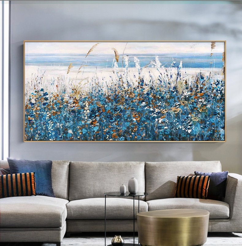 extra large room wall art navy blue floral painting on canvas glass painting planet art acrylic painting abstract wall art