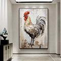 Abstract Rooster Painting,Textured Wall Art,Minimalist Abstract Painting,Living Room Wall Decor Gray  Gold Abstract Art White Canvas Art