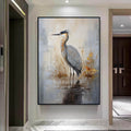 Large Abstract Waterbird Painting,Gray Gold Textured Painting,Oversized Animal Wall Art,Living Room Wall Abstract Art,Original Canvas Art