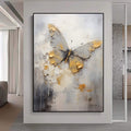 Large Gray and Gold Butterfly Painting,Oversized Abstract Textured Wall Art,Minimalist Painting,Living Room Wall Decor Canvas Art